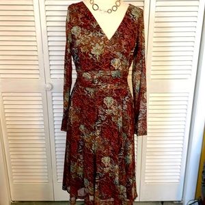 Coldwater Creek burgundy & blue printed dress in size 10